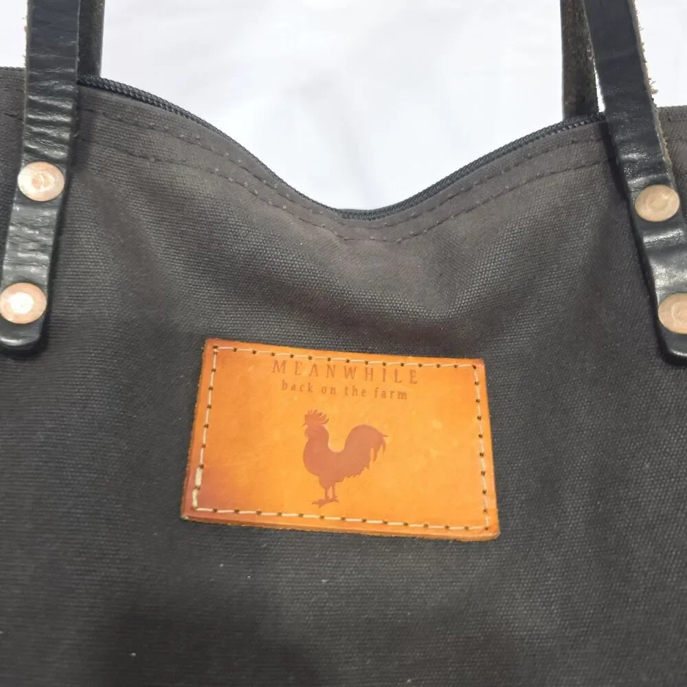Meanwhile Back On the Farm Black Canvas Leather Convertible Backpack Distressed